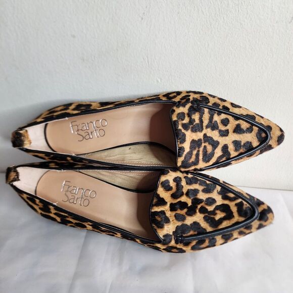 Franco Sarto Leopard Cheetah Print  Block Heel Flats Leather Size 8M Calf Hair - Picture 8 of 14
